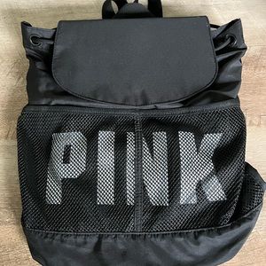Black Backpack with Pink logo